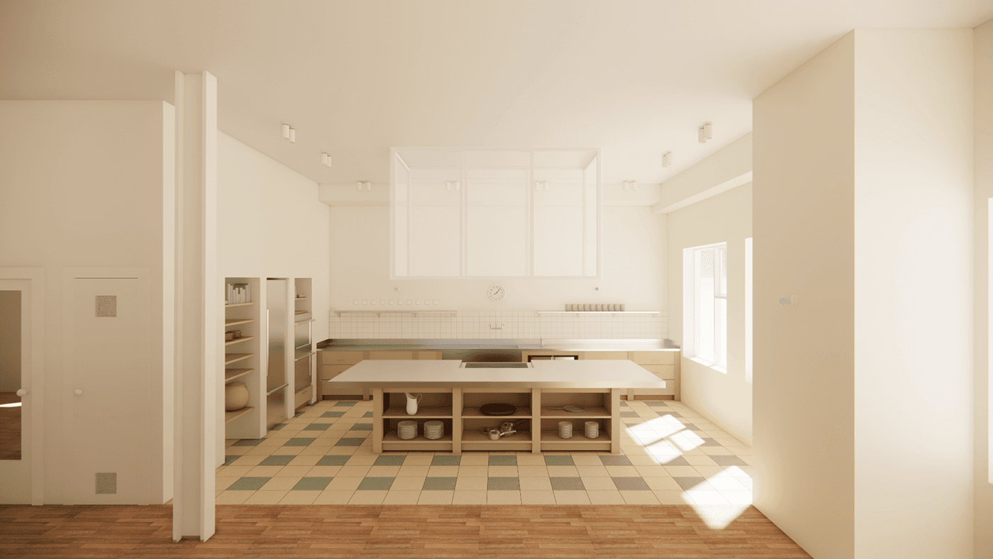 Render of the kitchen at Index Brooklyn