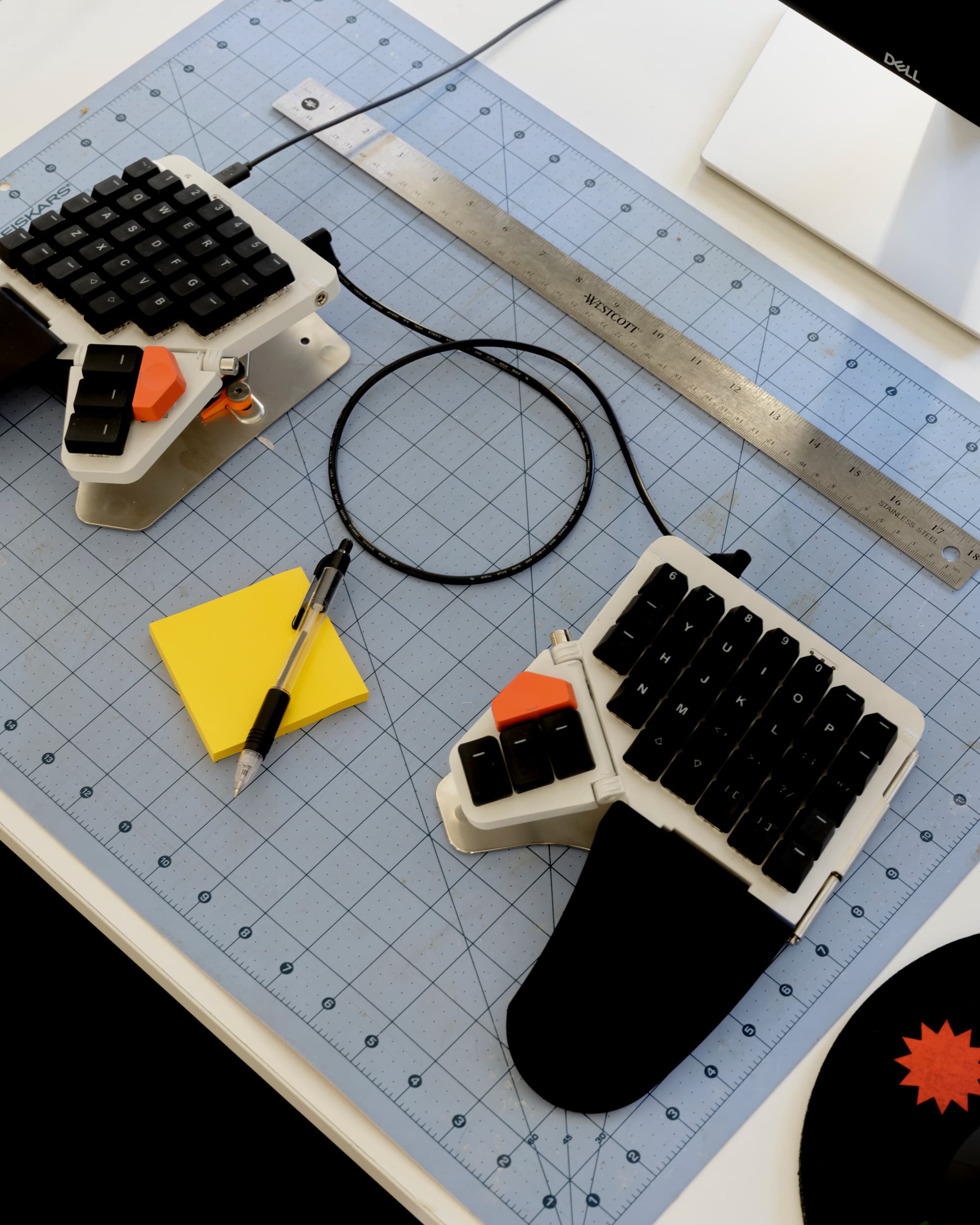 Cropped photo of a split keyboard