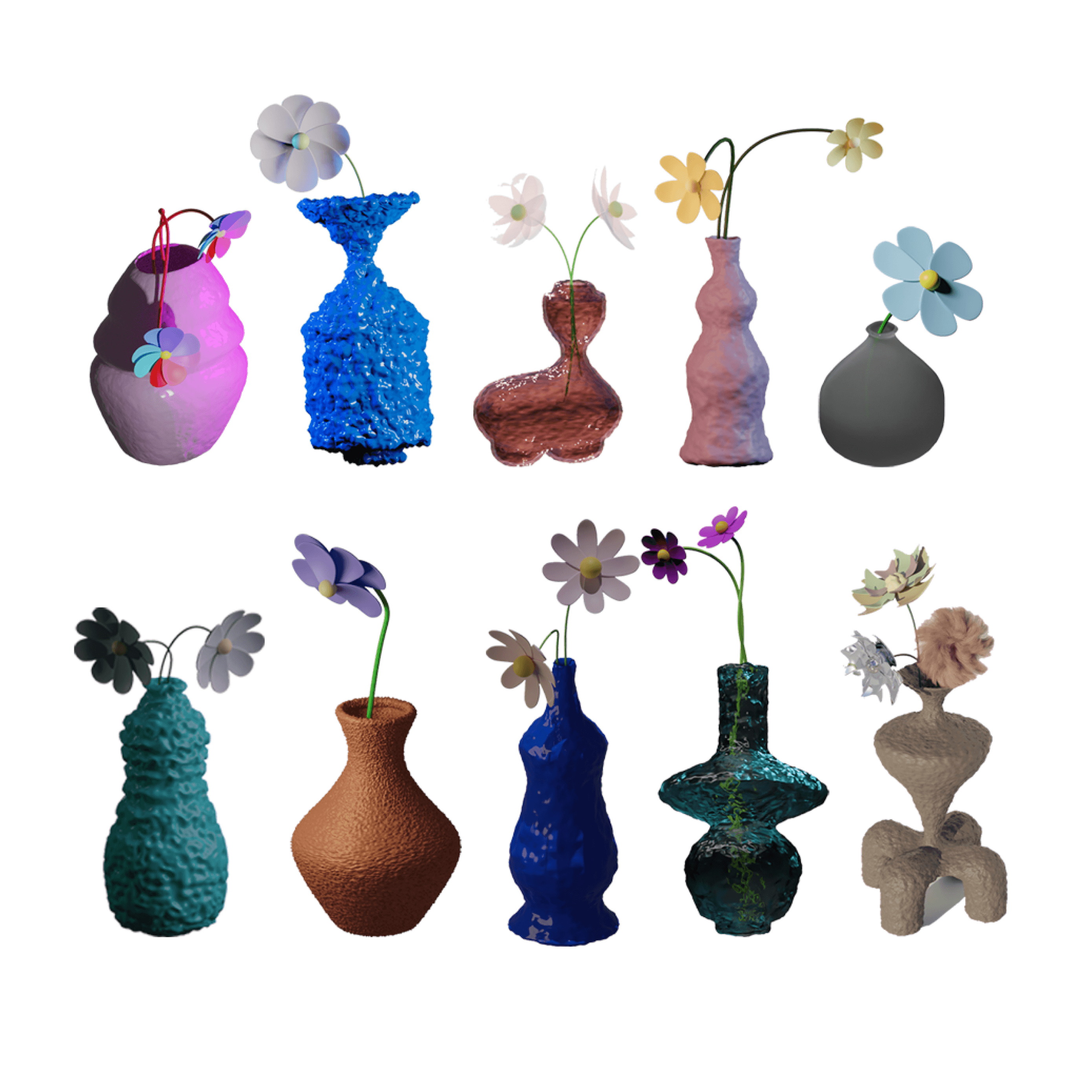3D Modeled Vases from Students in Here Comes the Neighborhood: 3D Modeling for Beginners