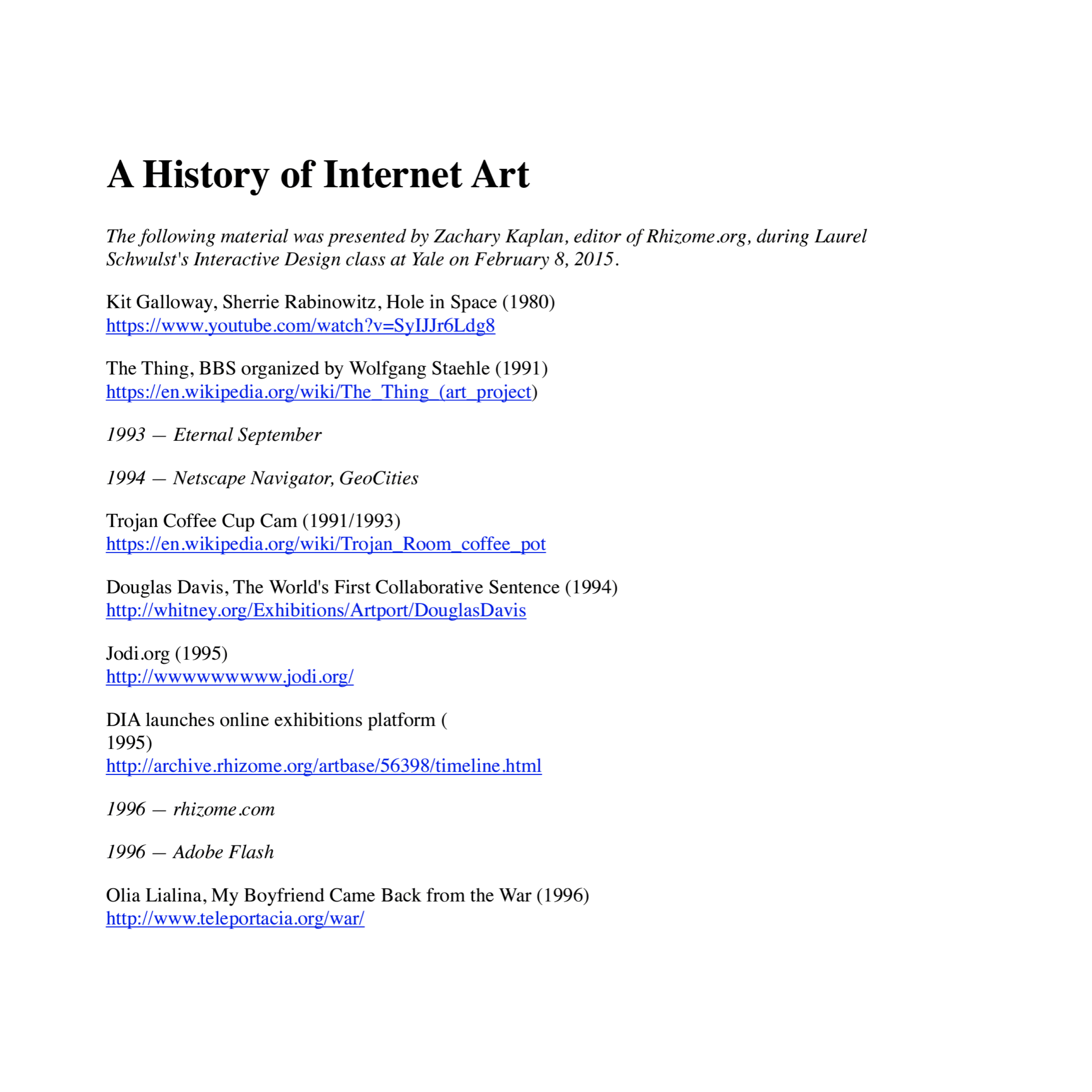 A History of Internet Art